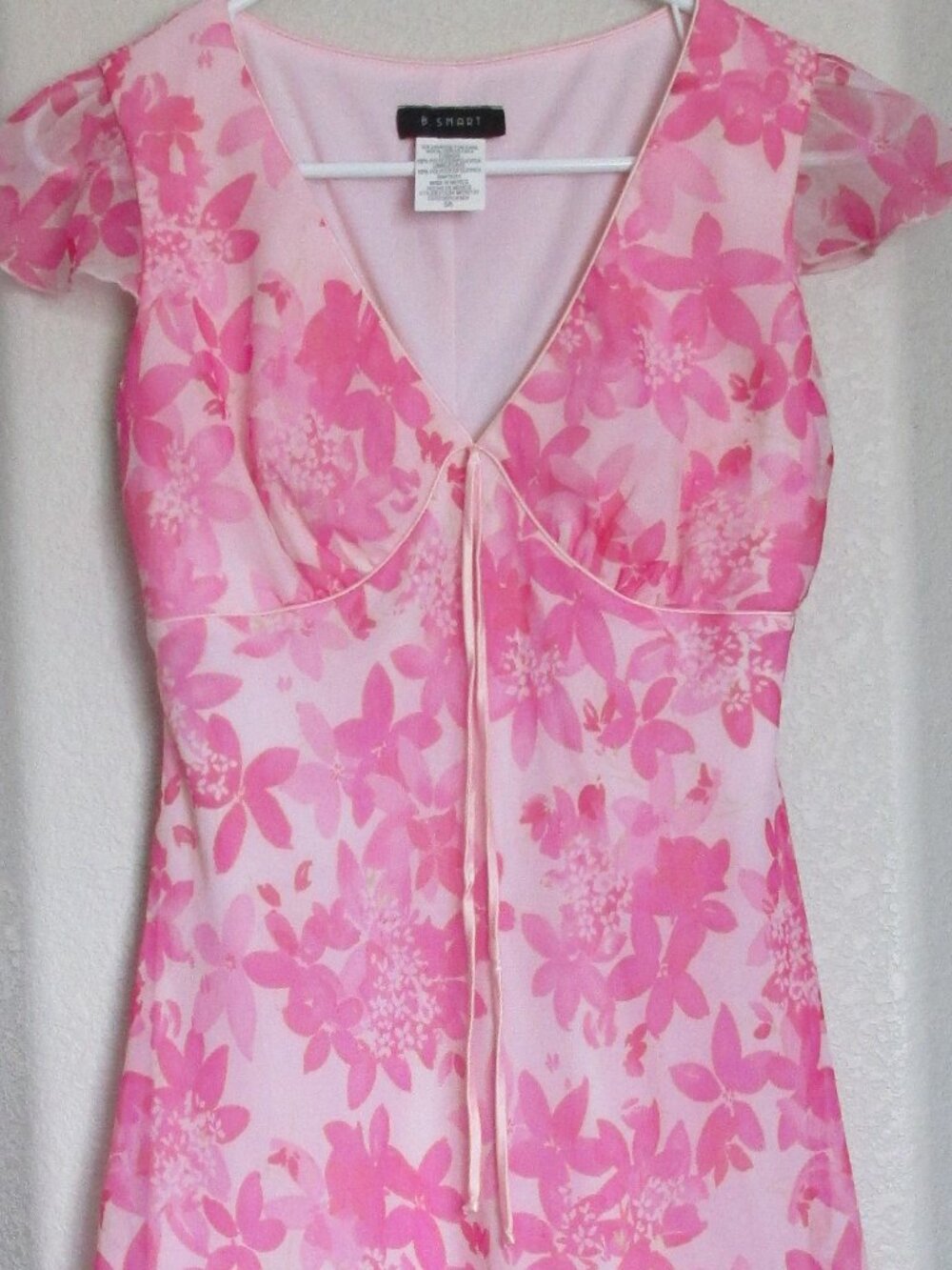 B. Smart Pullover Cocktail Dress Womens Size 5/6 Pink Floral V Neck Cap Sleeve